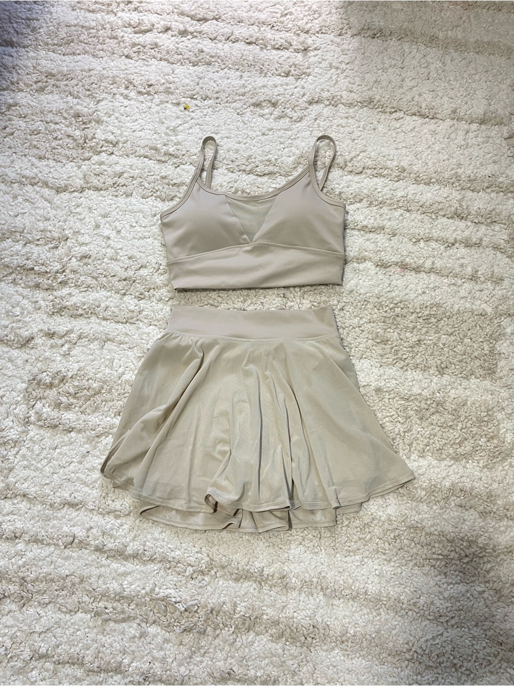Fashion Nova Beige Seamless Bralette and Skirt Workout Set Size Small